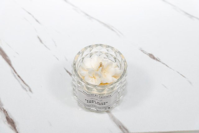 Luxury Crystal Glass Candle | Peony Blush & Suede – 8oz