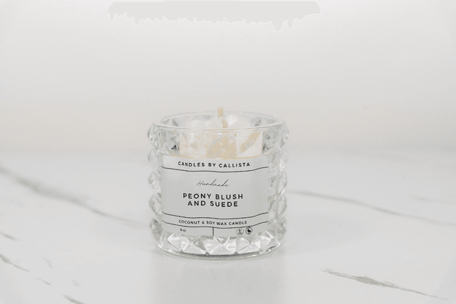 Luxury Crystal Glass Candle | Peony Blush &amp; Suede – 8oz